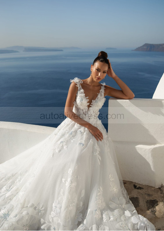 Ivory 3D Floral Lace Tulle Fabulous Sparkling Wedding Dress